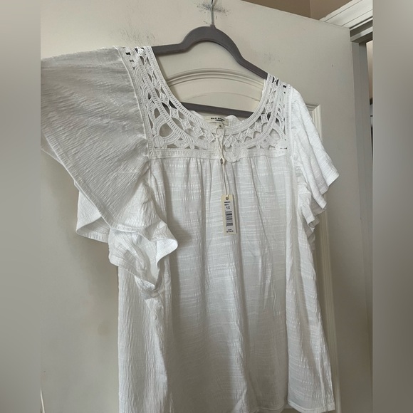 New! Max Studio Designer White Lace Detail Women's Top Size 1X - Picture 9 of 14